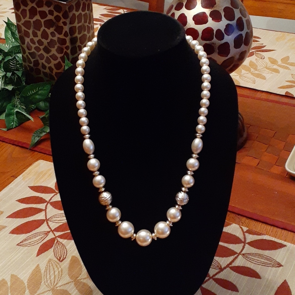 4 For $10 / White Beaded Necklace w/ Gold Accents